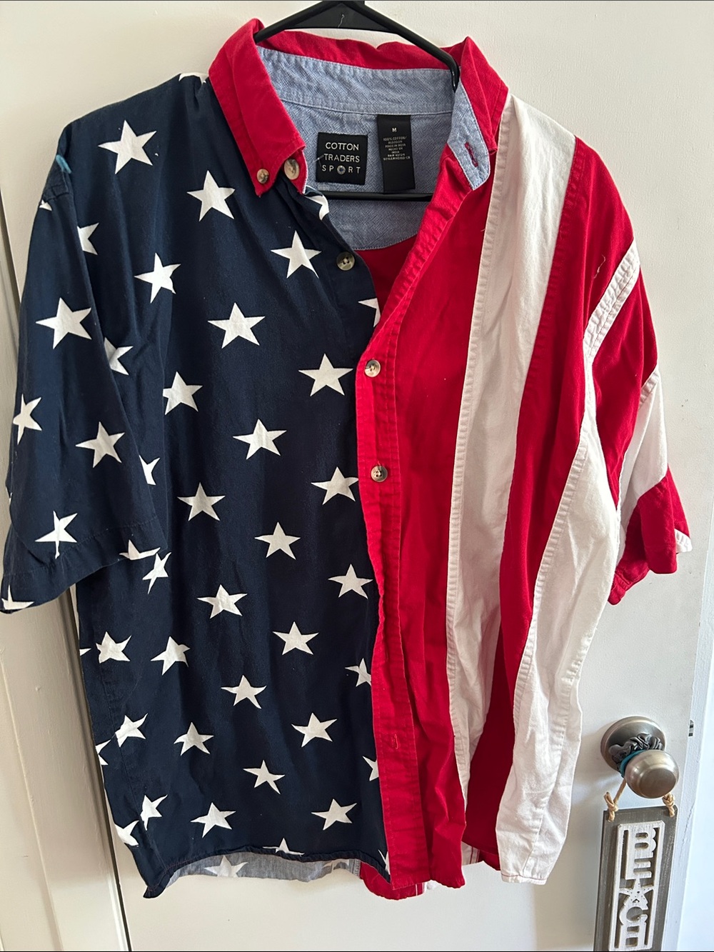 Men's Stars & Stripes Button-Up Shirt - Red, White & Blue Medium